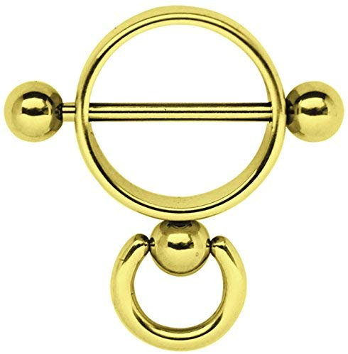 Brustpiercing Schmuck Stahl Ring der O, Gold beschichtet, in 1,6 x 14 mm