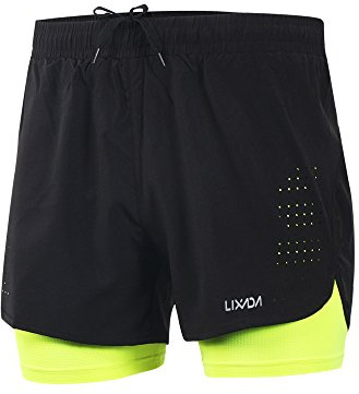 Lixada Löparshorts för män, 2-i-1, snabbtorkande, ventilerande, långa tofflor, löparshorts