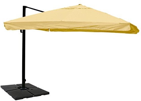 Mendler Gastronomie-Ampelschirm HWC-A96, 3x4m (Ø5m) Polyester Alu/Stahl 26kg Flap mit Ständer - creme