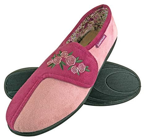 Dunlop Ladies Womens Slippers Slip On Hook & Loop Adjustable Fastening Memory Foam Size 3-8