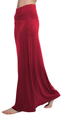 Urban GoCo Mujeres Falda Larga para Yoga Danza Casual Alta Cintura Bodycon Elástico Falda Maxi (L, Vino Rojo)