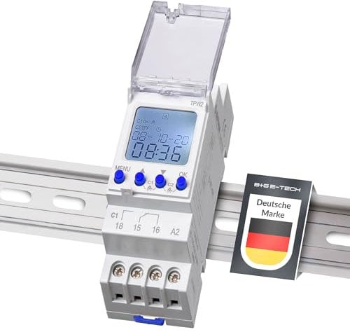 Digitale 2 Kanal Zeitschaltuhr [TPW2] für Hutschiene zum Einbau im Schaltschrank - LCD Display beleuchtet - Wochenzeitschaltuhr mit 80 Programmplätzen - Wochen-/ Tagesprogramm Timer und Impuls