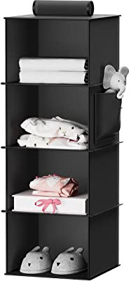 YOUDENOVA Hängeregal Stabiler Hängeorganizer Kleiderschrank Organizer Hängeaufbewahrung Schrankorganizer mit Bambus-Stöcke und MDF-Platten Verstärkt Schwarz