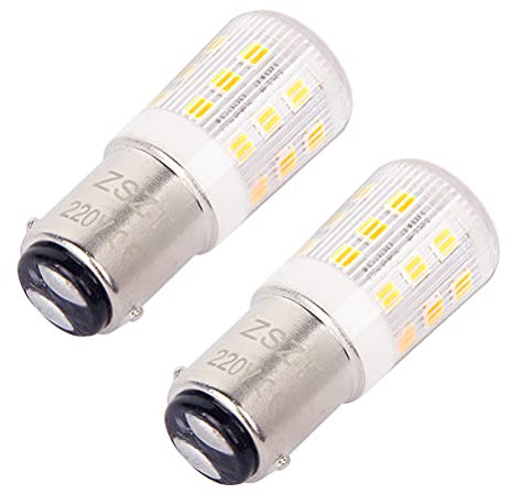 ZSZT Bombilla Maquina Coser, Ba15d Doble Bayoneta Talla pequeña, 5W 220V Blanco Cálido 3000K, equivalente de bulbo del halógeno 35W (2 unidades)