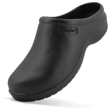 JOMIX Zuecos Sanitarios Hombre Trabajo Hospital Cocina Jardín Zuecos Ergonómicos Goma Eva Fabricados en Europa, Negro, 43 EU