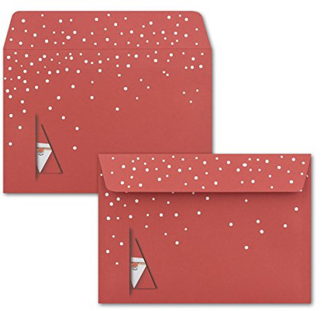 200x Briefumschläge DIN C6 in Rot mit Weihnachtsmann Motiv - Haftklebung mit Abziehstreifen - 114 x 162 mm - 80 g/m² - Weihnachtsumschläge mit Motiv für Firmen und Privat