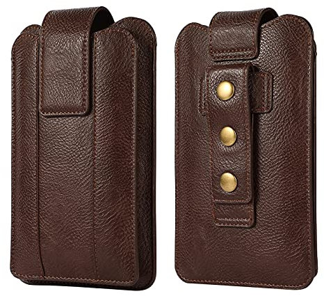 Burlife Étui Ceinture Cuir pour Telephone Portable Homme, Sac de Clip Téléphone, Petit Sacoche Smartphone avec Boucle Réglable Sport Voyage Poche Portefeuille Marron