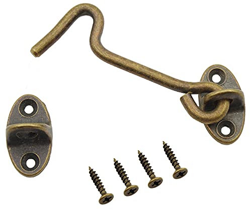 2 Pack Barn Door Latch,TTZEZE 4''Barn Door Lock,Heavy Duty Solid Thicken Copper Gate Latch Lock,Add More Security and Privacy.Cabin Hook and Eye Latch Best Antique Brass