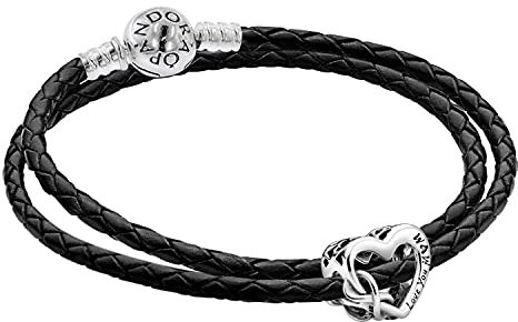 PANDORA Set Leder-Armband für Damen mit Charm Love You Mum zauberhafter Armschmuck für Frauen, elegante Geschenkidee, 51520-38 38 cm