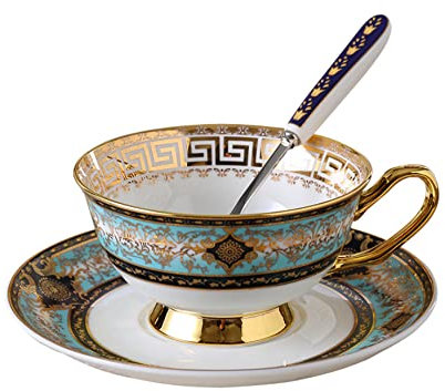 Jiotouhu Tasses à thé/café en porcelaine anglaise avec soucoupes - 237 ml - Pour la maison, les restaurants, les présentoirs et les cadeaux de vacances, bleu