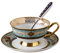 Bone China - Set di tazze da tè e piattini con cucchiai, 226,8 g, per casa, ristoranti, display e regalo di festa, colore: Blu