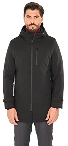 Ciabalù Parka Uomo Invernale Lungo Imbottito con Cappuccio Tessuto Tecnico Elegante Impermeabile (Nero, 58)
