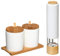 SET DE MOLINILLO DE PIMIENTA ELECTRICO + 2X TARRO PARA ESPECIAS EN CERÁMICA Y BASE EN BAMBÚ