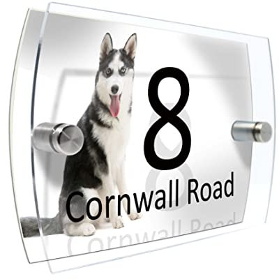 Personalised House Number Sign for Dog Lovers (Siberian Husky)
