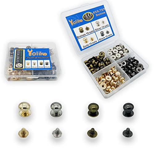 Yoliko Lot de 40 vis à tête ronde cruciforme - 4 couleurs - 8 x 8,7 x 9 mm - Vis Chicago - Rivets à clous en laiton pour le cuir et l'artisanat du cuir