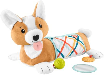 Fisher-Price Baby-Spielzeug zum Spielen in der Bauchlage, 3-in-1 Hündchen Spielkissen mit BPA-freiem Beißring, Rassel und Spiegel-Spielzeug