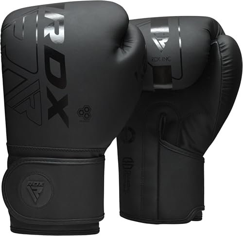 RDX Kinder Boxhandschuhe für Muay Thai Kickboxen Sparring, Maya Hide Leder Kara Junior Boxing Gloves, Sandsack Boxsack Punchinghandschuhe, Kickboxhandschuhe MMA Kampfsport Training Schwarz 6oz