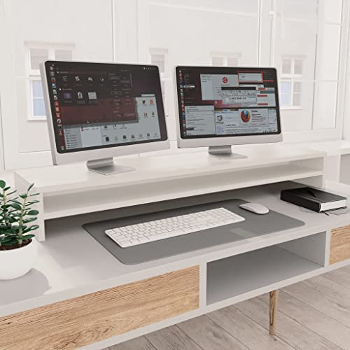Gecheer Monitorständer Schreibtischaufsatz Monitorerhöhung Bildschirm PC Regal Aufsatz Bildschirmerhöhung Holzwerkstoff Weiß 100x24x13 cm