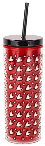 Kate Spade New York Acrylic Floral Tumbler with Lid and Straw, 24 oz Slim Double Wall Tumbler, Valentines Hearts