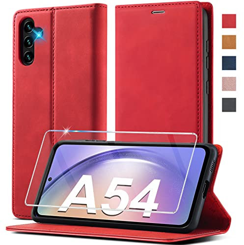 Ailicici für Samsung Galaxy A54 5G Hülle Leder, Mit Schutzfolie, Handyhülle für Samsung A54 5G Hülle Klappbar Leder Flip Wallet 360 Stoßfeste Cover Schutzhülle Holster Klapphülle A54 Samsung 5G Case