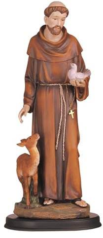 ICE ARMOR Heiliger Franziskus mit Hirsch und Taube Statue St. Franz von Assisi, Heilige Figur, religiöse Dekoration, 12,7 cm