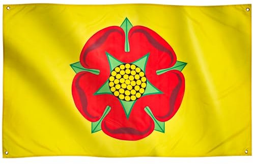 Runesol Lancashire Flag, 91x152cm, 3ft x 5ft, Red Rose Flag, 4 Grommets, Eyelet in Every Corner, Premium Flags, Inside, Outside, Vivid Colours