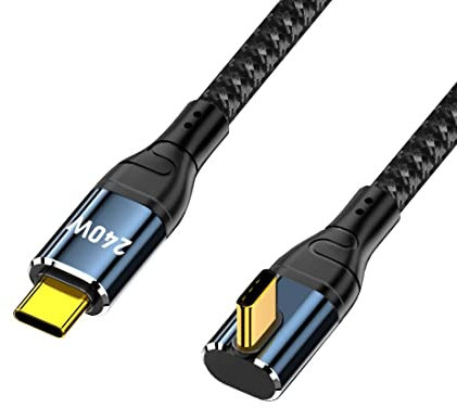 chenyang Cable USB C a USB C de 240 W, 480 Mbps, 48 V, 5 A, perfil bajo de 90 grados, compatible con USB 2.0 de 100 W de carga de 3 m