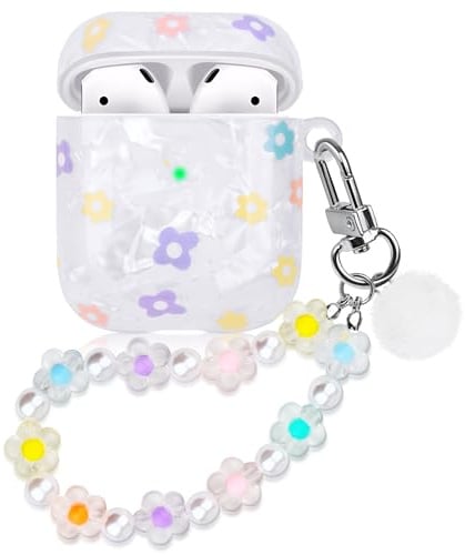 Kompatibel mit AirPods Hülle Airpods 2 hülle Apple Airpods 2 & 1 Schutzhülle für Mädchen Frau [LED an der Frontseite Sichtbar] Kleine Blume