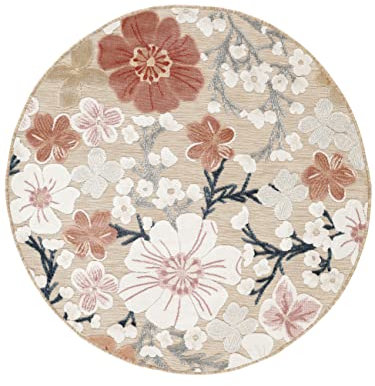 RugVista Cherri, In & Outdoor Teppich, Kurzflor, Rund, Ø 150 cm, Außenteppich, UV-beständig, Wasserfest, Allergikerfreundlich, Ideal für Balkon, Innenhof Garten und Terrasse, Beige/Rosa