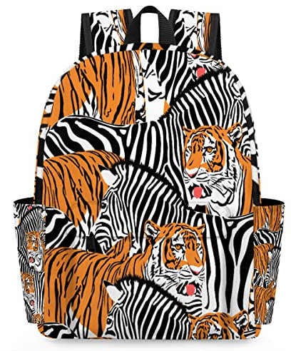 TropicalLife Tiger und Zebra Kinderrucksack Zebra Tier Kleinkind Rucksack für Mädchen Jungen Kinder Büchertasche Schule Reisen Freizeit Tagesrucksack, multi