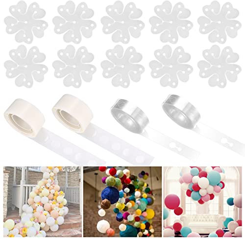GOTRUST Luftballon Girlande Streifen Kit, 200pcs Balloon Kleber Punkt, 16.4ft Ballon Band Streifen mit 10 Ballon Blume Clips für Geburtstag Party Deko, Hochzeitsfeier