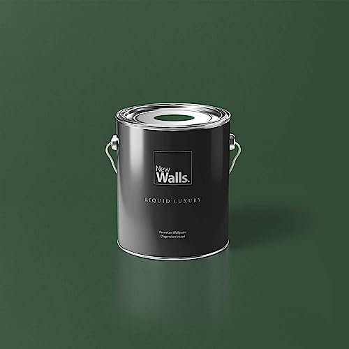 New Walls Premium Wandfarbe Grün, Moosgruen Liquid Luxury Dispersionsfarbe für Innenräume – 2,5 L