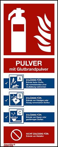 Brandschutzzeichen Feuerlöscher Pulver mit Glutbrandpulver Aluminium (0,5 mm), 80 x 200 x 0,5 mm, langnachleuchtend, 55/8 mcd