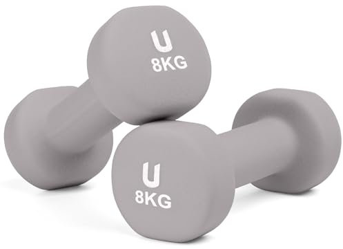 unycos - Kurzhanteln Neopren 2er Set von 8 kg, Rutschfest, Anti-Roll-Design, Bequemer Griff, Krafttraining, Fitness, Pilates, Training, Fitnessstudio (Hellgrau)