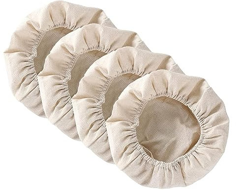 LATRAT 4 Stück Rund Leineneinsatz Brotgärkorbdeckel Bezug Brottasche Proofing Leineneinsatz für Gärkorb, für Garkörbe Brot Gärfolie, 25 cm
