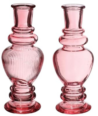 NaDeco Glasvase Bunt 'Venice' 2er Set - Wählbar in vielen Farben und Größen | Kerzenvase | Bunte Glasvasen | Deko Vasen | Ausgefallene Farbige Glasvasen, Farbe:Soft Pink, Größe:h.15.5 Ø 5.7cm