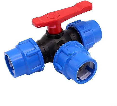 HpLive 50mm PE-Rohr 3-Wege-Kugelhahn, T-Typ, Schwarz+Blau, Kugelventil, 5-Port, CE, RoHS
