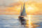 Acryl-Bild 50 x 30 cm: Segelboot auf dem Meer bei Sonnenuntergang. Ölgemälde-Effekt. (207733137)