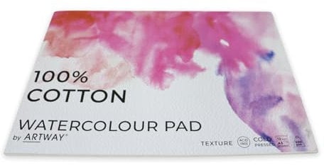 Artway Aquarellblock, A3, kaltgepresst, 300 g/m², 100% Baumwolle, 12 Blatt, weiß