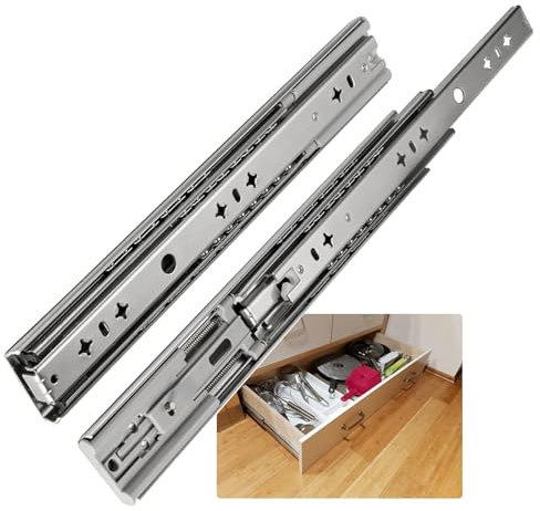 Soft-Close-Schubladenführungen für Schränke, robuste Gleitführungen mit Kugellager, 3 Falten, Vollauszug, seitliche Montage, Metallführungen für Küchenschubladen,500mm(20 inch)