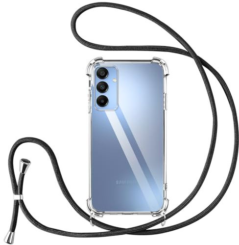 Vauki handyband für Samsung Galaxy A15 4G/5G Hülle mit Band Handyhülle Silikon Transparent zum Umhängen Stoßfest mit Kordel Necklace Schnur TPU Bumper Case für Samsung A15 6.5 Zoll