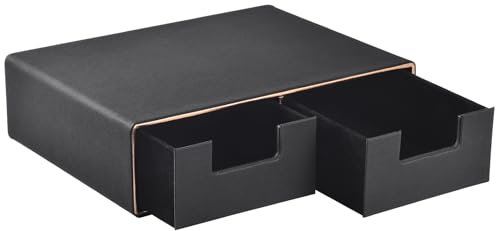 XNONE Schubladenbox Leder Schreibtisch Organizer mit 2 Schubladen-Mini Schreibtisch Desktop Schublade Stapelbar Multifunktionale Tischplatte Organisation für Bürobedarf Home,Negra
