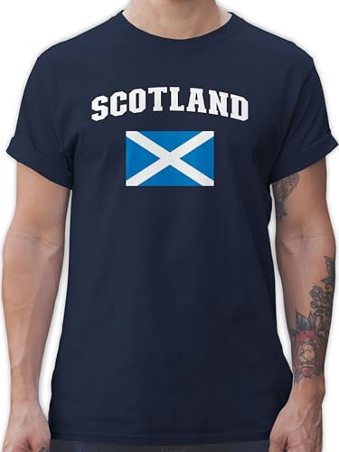 T-Shirt Herren - Fußball EM WM - Schottland Schriftzug mit Flagge | Scots | Schottische Nation | Schotland - XXL - Navy Blau - Fussball Shirt männer Europameisterschaft Scotland Tshirt