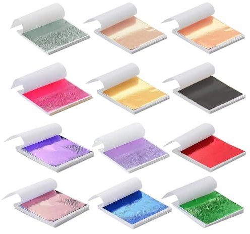Gold Leaf Sheets Silver Leaf Sheets, 240 Sheets 12 Colors Gold Leaf Adhesive Gold Foil 9.5 x 8.5cm Multipurpose Coloured Foil Sheets for Craft Art DIY Nails Picture Frames Multi Artistic Decoration