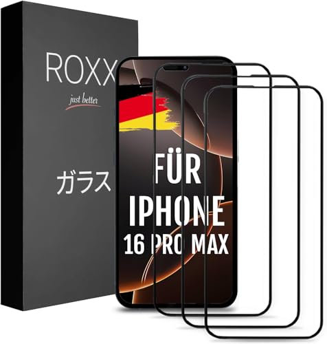 ROXX NEO Japanisches 9H 3D Schutzglas (3 Stück) | Volle Displayabdeckung | Für iPhone 16 Pro Max | Härter | Klarer | Kratzresistenter | Schließt perfekt mit ROXX Hüllen ab
