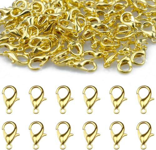 suaywo 100 Stück Gold Karabinerverschluss Schmuck Set 12x7mm Karabiner Verschluss Gold Und Biegeringe Offene Verschlüsse für Ketten Schmuckverschlüsse für Schmuckherstellung, Halskette, Ohrring