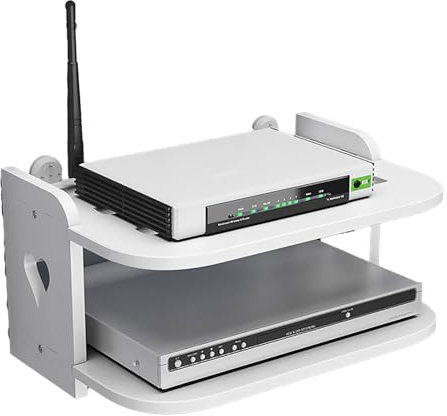 Guoyoocc Floating Tv Shelf Set-top Box Shelf,Sky Box Shelves,Unit Storage Rack,Cable Box,2 Tier Wall Mounted Media Console For Cable Boxes/Routers/Remotes/DVD Players/Game Consoles,White(10 Styles)