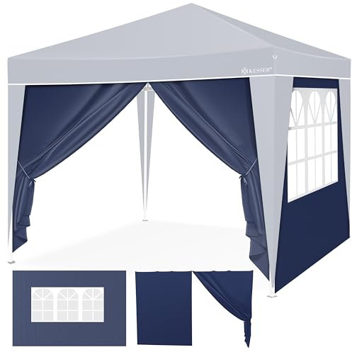 KESSER® 2X Seitenwand für Pavillon 3x3m - Faltpavillon Pop Up | klappbar | platzsparend | verstaubar| mit Reißverschluss| Seitenfenster Transparent| Wetterbeständig | Pavillon Seitenteile | Blau
