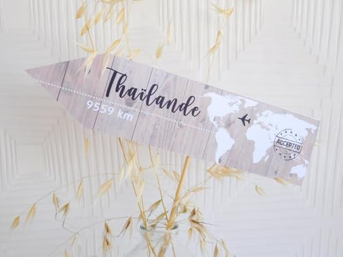 Nom de Table Mariage, Thème Voyage. Flèches Noms de Table fond bois Personnalisables Imprimés en Recto Verso