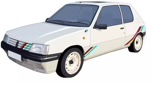 - Tapis de Sol intérieur décoratif 73,5 x 44 cms, Collection Voiture Automobile, Compatible avec Peugeot 205 Rallye Blanche - OV2